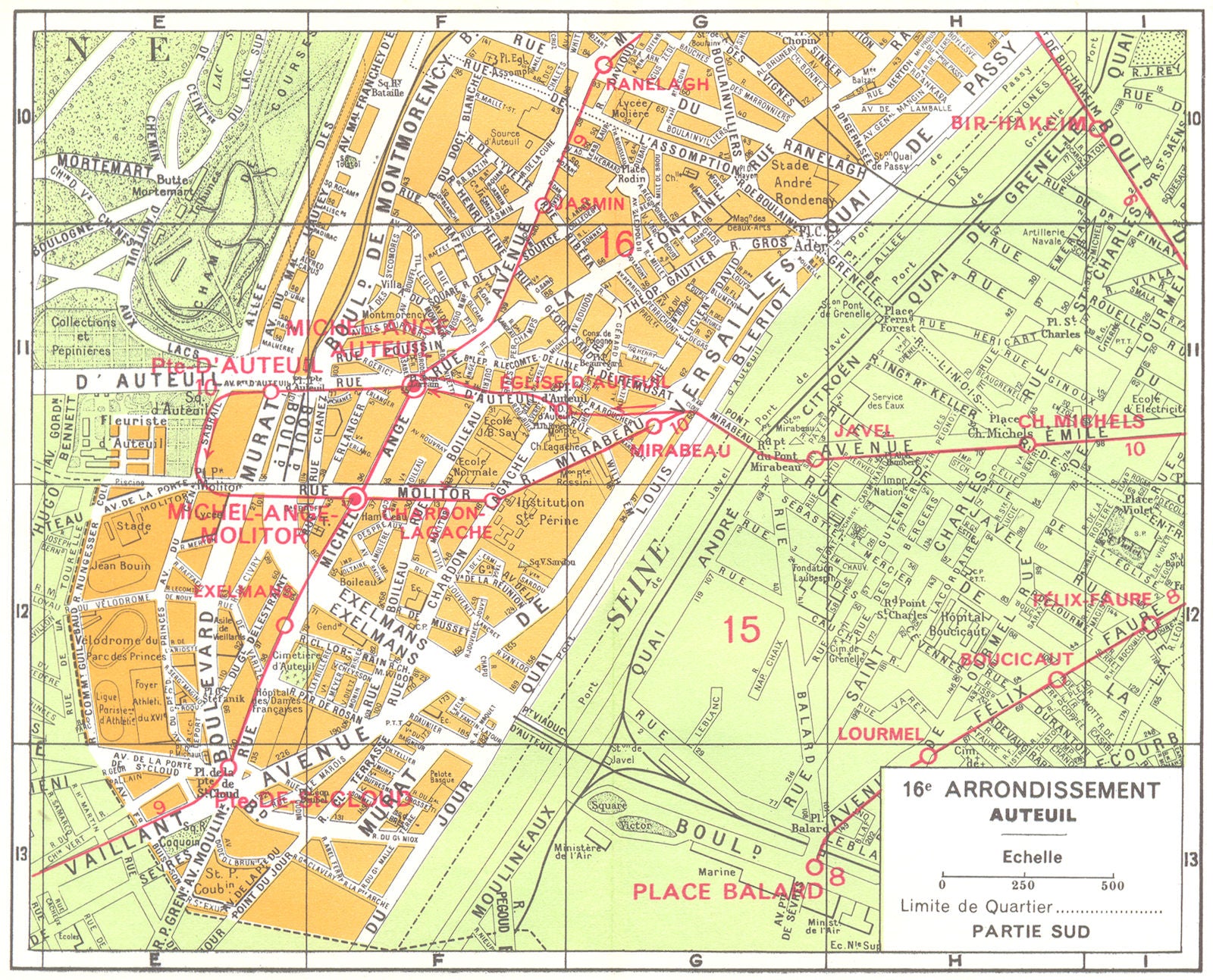 PARIS. 16e Arrondissement Auteuil 1920 old antique vintage map plan chart